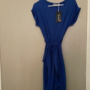 Royal blue dress with side slit- new with tags